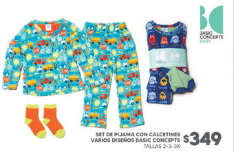 Soriana Híper SET DE PIJAMA CON CALCETINES VARIOS DISEÑOS BASIC CONCEPTS TALLAS 2-3-3X oferta