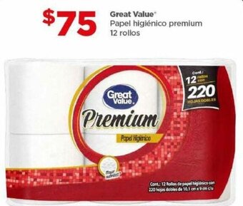 Great Value Papel higiénico premium 12 rollos