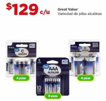 Bodega Aurrerá Great Value Variedad de pilas alcalinas 4pzas, 8pzas, 4pzas oferta