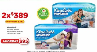 Bodega Aurrerá KleenBebé Pañales unisex varias tallas, etapas de 4 a 6 40 pzas oferta