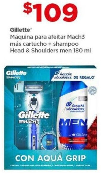 Bodega Aurrerá Gillette Máquina para afeitar Mach3 más cartucho + shampoo Head & Shoulders men 180 ml oferta