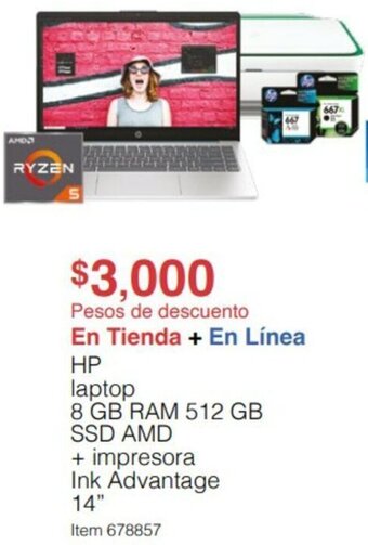 Costco HP laptop 8 GB RAM 512 GB SSD AMD + impresora Ink Advantage 14" oferta
