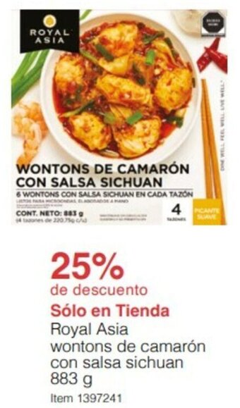 Royal Asia wontons de camarón con salsa sichuan 883g