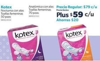 Sam's Club Kotex Nocturna con alas Toallas femeninas 50 pzas oferta