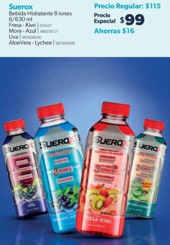 Sam's Club Suerox Bebida Hidratante 8 iones 6/630 ml oferta