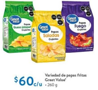 Variedad de papas fritas Great Value 260g