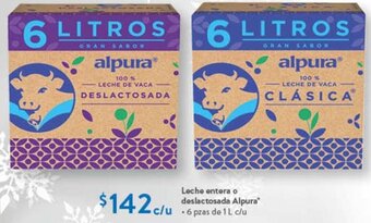 Walmart Leche entera o deslactosada Alpura c/u 6 pzas de 1L c/u oferta