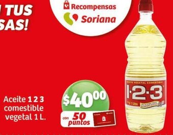 Soriana Mercado Aceite 123 comestible vegetal 1 L oferta