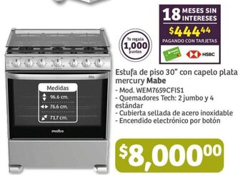 Soriana Mercado Mabe Estufa de piso 30" con capelo plata mercury oferta