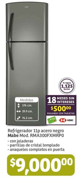 Mabe Refrigerador 11p acero negro