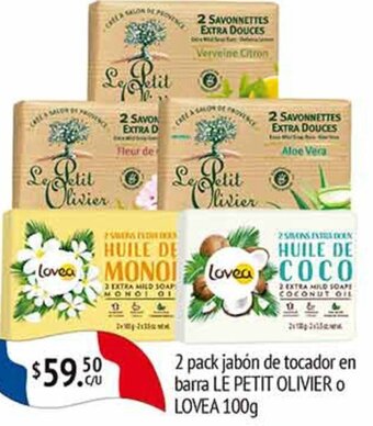 2 pack jabón de tocador en barra LE PETIT OLIVIER O LOVEA 100g