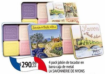 4 pack jabón de tocador en barra caja de metal LA SAVONNERIE DE NYONS