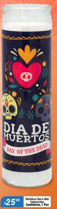 Veladora Vaso Alto Calaveritas Candelaria, 1 Pza