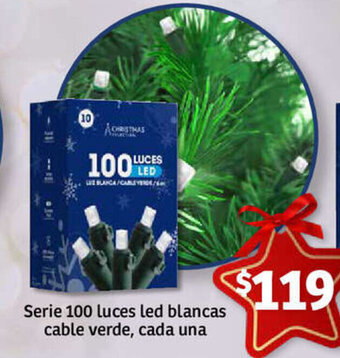 Soriana Express Serie 100 luces led blancas cable verde, cada una oferta