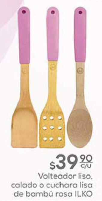 Volteador liso. calado o cuchara lisa de bambú rosa ILKO