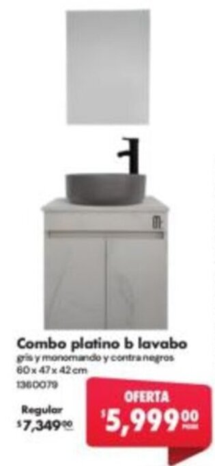 Combo platino b lavabo gris y monomando y contra negros 60x47x42 cm