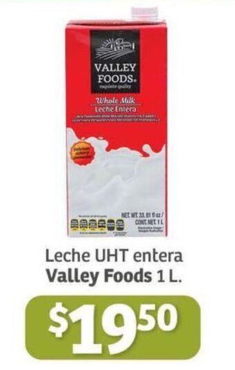Soriana Híper Leche UHT entera Valley Foods 1 L. oferta