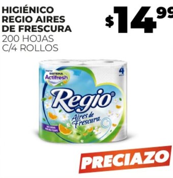 HIGIÉNICO REGIO AIRES DE FRESCURA 200 HOJAS C/4 ROLLOS