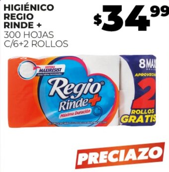 Merco HIGIÉNICO REGIO RINDE + 300 HOJAS C/6+2 ROLLOS oferta
