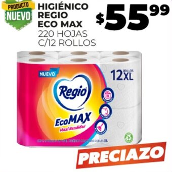 Merco HIGIÉNICO REGIO ECO MAX 220 HOJAS C/12 ROLLOS oferta