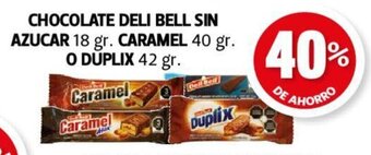 Farmacias Guadalajara CHOCOLATE DELI BELL SIN AZUCAR 18 gr. CARAMEL 40 gr. O DUPLIX 42 gr. oferta