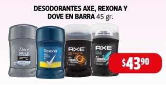 Farmacias Guadalajara DESODORANTES AXE, REXONA Y DOVE EN BARRA 45 gr. oferta