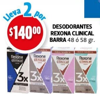 Farmacias Guadalajara DESODORANTES REXONA CLINICAL BARRA 48 ó 58 gr. Lleva 2 por oferta