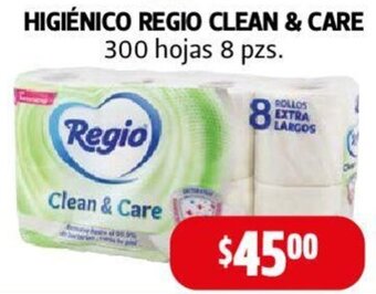 HIGIÉNICO REGIO CLEAN & CARE 300 hojas 8 pzs.