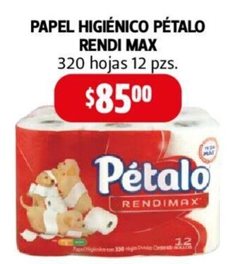 Farmacias Guadalajara PAPEL HIGIÉNICO PÉTALO RENDI MAX 320 hojas 12 pzs. oferta