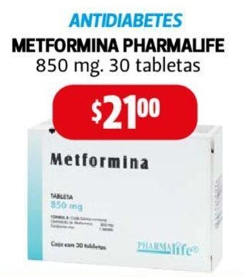 Farmacias Guadalajara METFORMINA PHARMALIFE 850 mg. 30 tabletas oferta