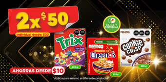 Bodega Aurrerá Nestlé Trix 230 g, Cheerios 230 g, Cookie Crisp 220 g x 2 oferta