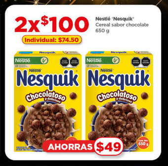 Bodega Aurrerá Nestlé Nesquik Cereal sabor chocolate 650 g x 2 oferta