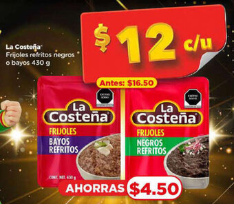 Bodega Aurrerá La Costeña Frijoles refritos negros o bayos 430 g oferta