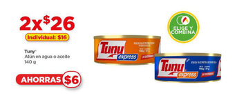 Bodega Aurrerá Tuny Atún en agua o aceite 140 g x 2 oferta