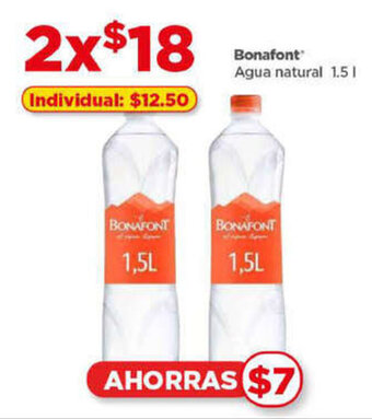 Bodega Aurrerá Bonafont Agua natural 1.5L x 2 oferta