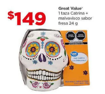 Bodega Aurrerá Great Value 1 taza Catrina + malvavisco sabor fresa 24 g oferta