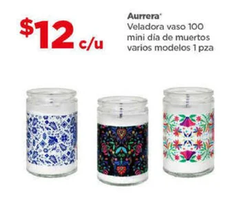 Bodega Aurrerá Aurrera Veladora vaso 100 mini dia de muertos varios modelos 1 pza oferta