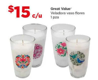 Bodega Aurrerá Great Value Veladora vaso flores 1pza oferta