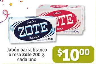 Soriana Híper Jabón barra blanco o rosa Zote 200 g. cada uno oferta