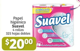Soriana Híper Papel higiénico Suavel 4 rollos 325 hojas dobles oferta