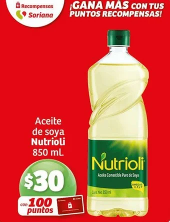 Soriana Híper Aceite de soya Nutrioli 850 ml. oferta