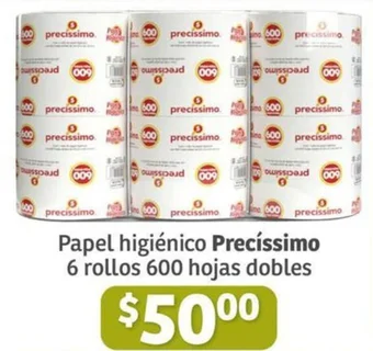 Soriana Híper Papel higiénico Precíssimo 6 rollos 600 hojas dobles oferta