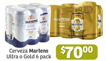 Soriana Híper Cerveza Martens Ultra o Gold 6 pack oferta