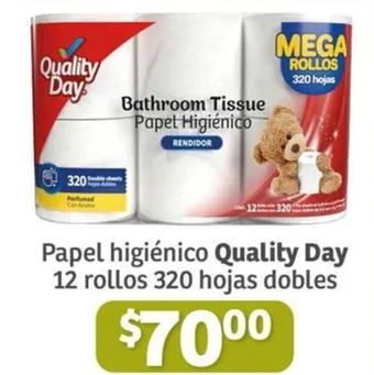 Soriana Híper Papel higiénico Quality Day 12 rollos 320 hojas dobles oferta