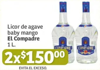 Licor de agave baby mango EL Compadre 1 L. x 2
