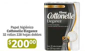Soriana Híper Papel higiénico Cottonelle Elegance 32 rollos 228 hojas dobles oferta
