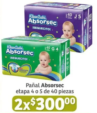Soriana Híper Pañal Absorsec etapa 4 o 5 de 40 piezas x 2 oferta