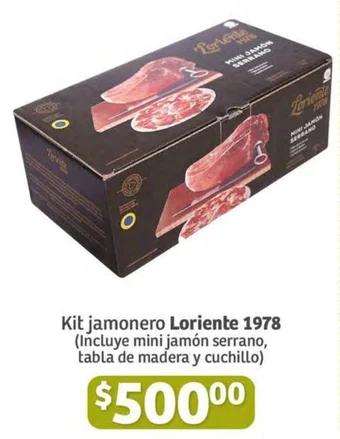 Soriana Híper Kit jamonero Loriente 1978 (Incluye mini jamón serrano, tabla de madera y cuchillo) oferta
