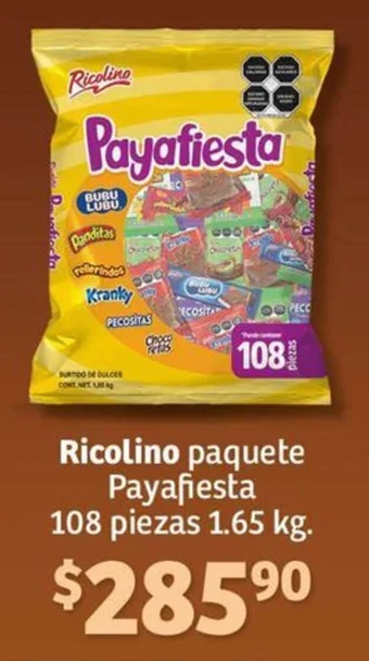 Ricolino paquete Payafiesta 108 piezas 1.65 kg.