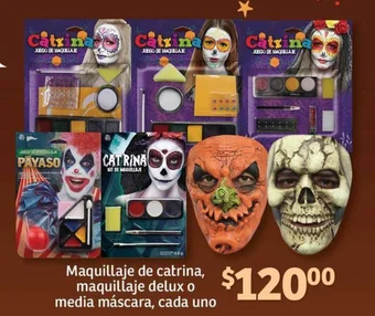 Soriana Híper Maquillaje de catrina, maquillaje delux o media máscara, cada uno oferta